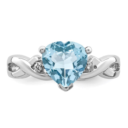 Sterling Silver Rhodium Plated Diamond & Lt Swiss BT Heart Ring