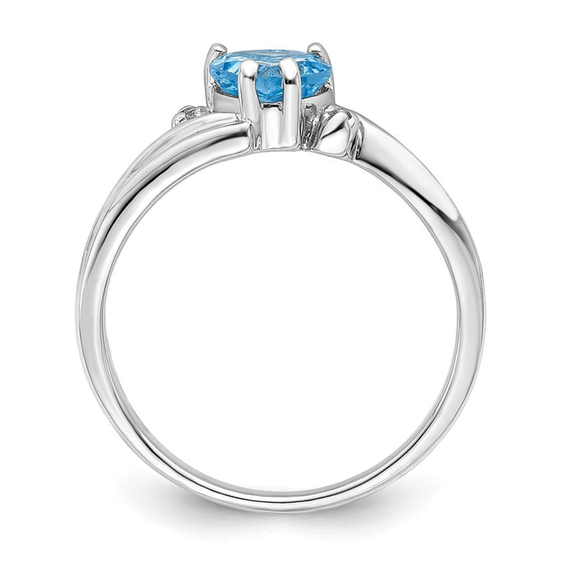 Sterling Silver Rhodium Plated Diamond and Lt Swiss BT Heart Ring