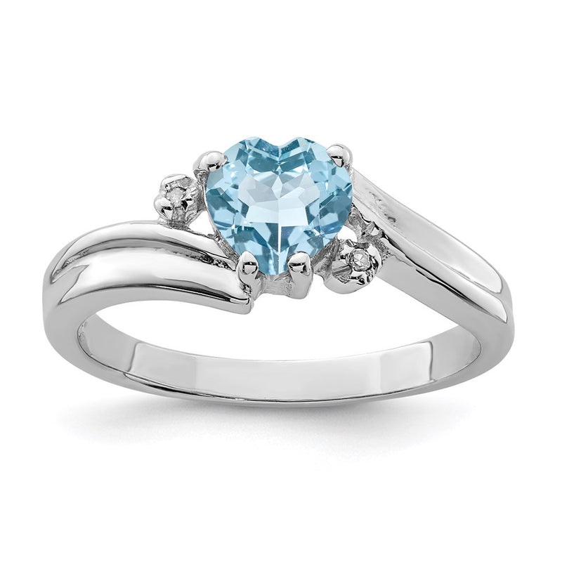 Sterling Silver Rhodium Plated Diamond and Lt Swiss BT Heart Ring