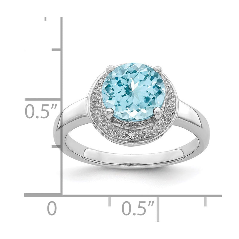 Sterling Silver Rhodium Plated Diamond & Light Swiss Blue Topaz Ring