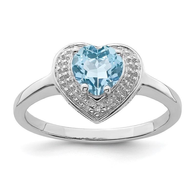 Sterling Silver Rhodium Plated Diamond & Light Swiss BT Heart Ring