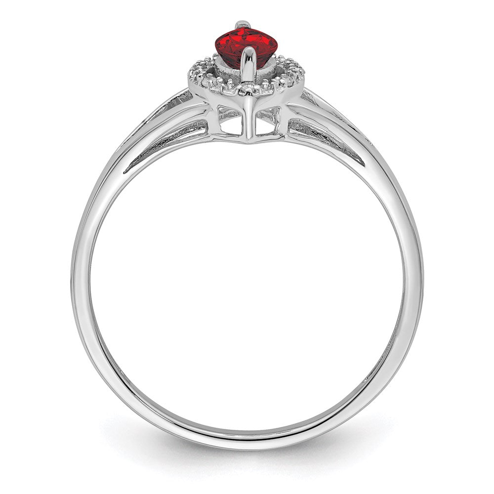 Sterling Silver Rhodium Plated Diamond & Garnet Marquise Ring