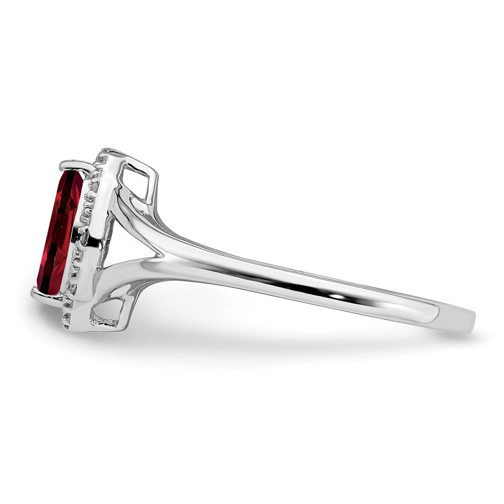 Sterling Silver Rhodium Plated Diamond & Garnet Marquise Ring