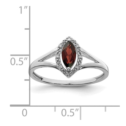 Sterling Silver Rhodium Plated Diamond & Garnet Marquise Ring