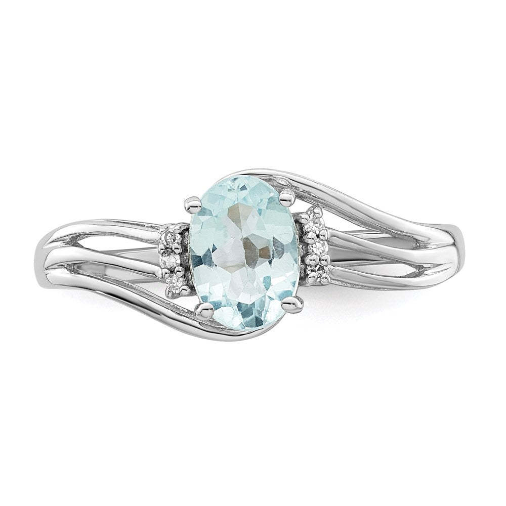 Sterling Silver Rhodium Plated Diamond & Sky Blue Topaz Oval Ring