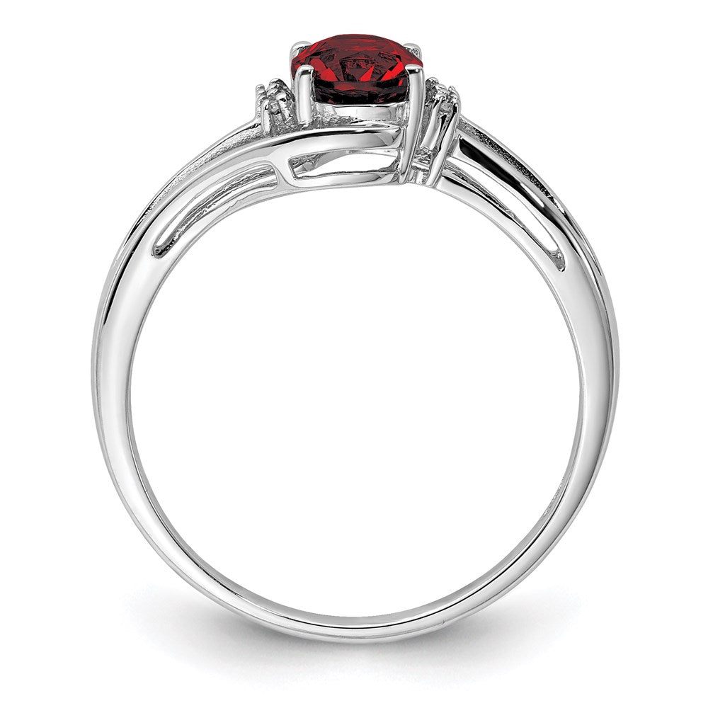 Sterling Silver Rhodium Plated Diamond and Garnet Oval Ring