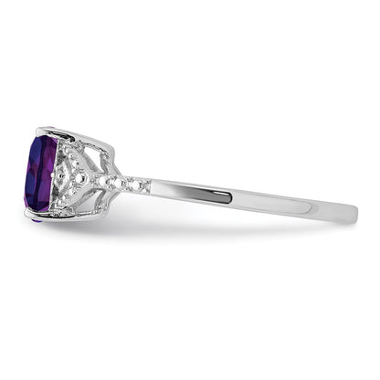 Sterling Silver Rhodium Plated Diamond and Amethyst Ring