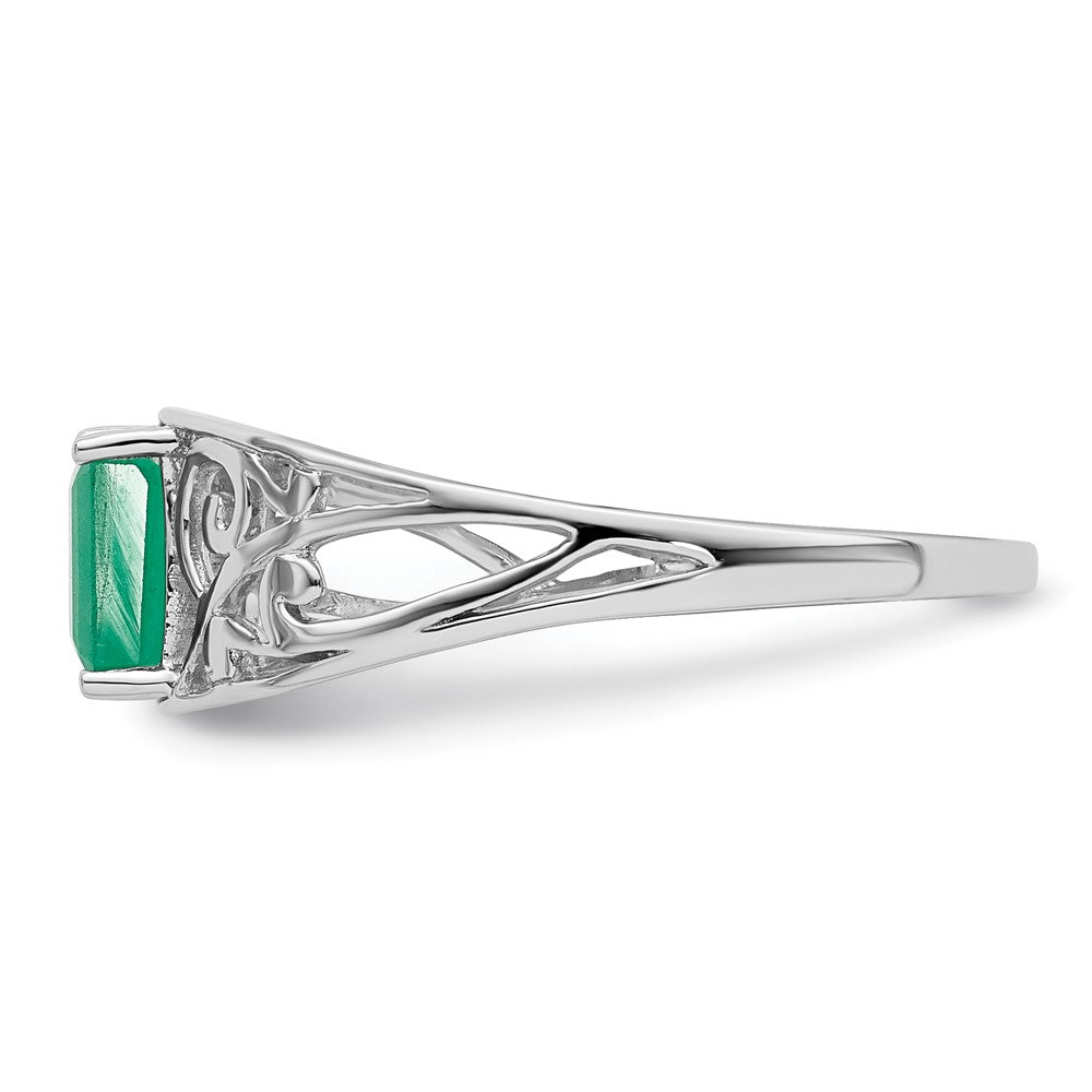 Sterling Silver Rhodium Plated Emerald Ring