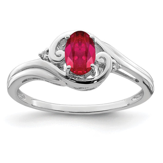 Sterling Silver Rhodium Plated Diamond & Ruby Ring