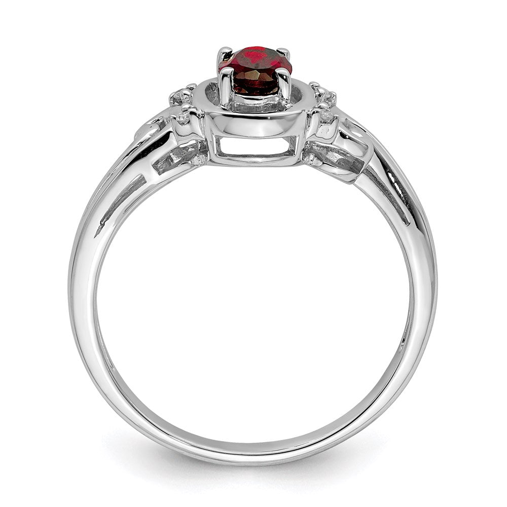 Sterling Silver Rhodium Plated Diamond & Garnet Oval Ring