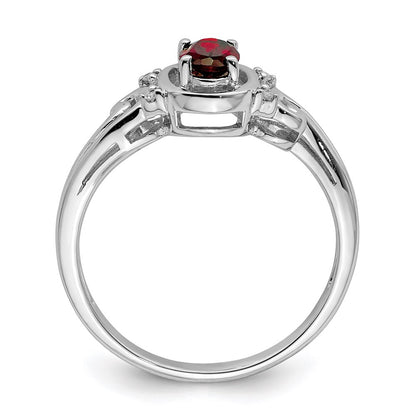 Sterling Silver Rhodium Plated Diamond & Garnet Oval Ring