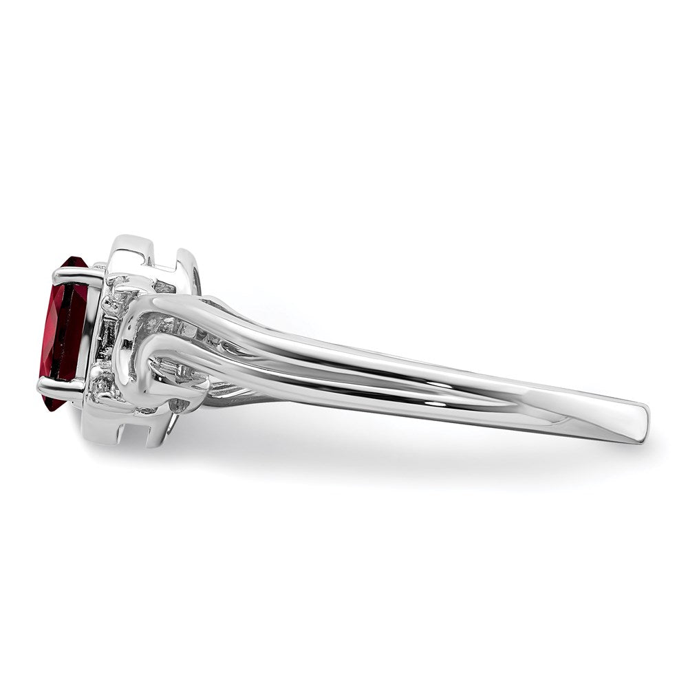 Sterling Silver Rhodium Plated Diamond & Garnet Oval Ring