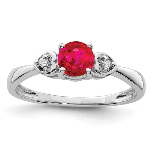 Sterling Silver Rhodium Plated Diamond and Ruby Ring