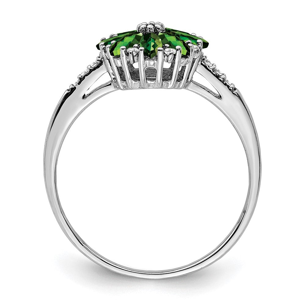 Sterling Silver Rhodium Diamond & Tsavorite Garnet Ring