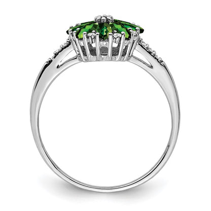 Sterling Silver Rhodium Diamond & Tsavorite Garnet Ring