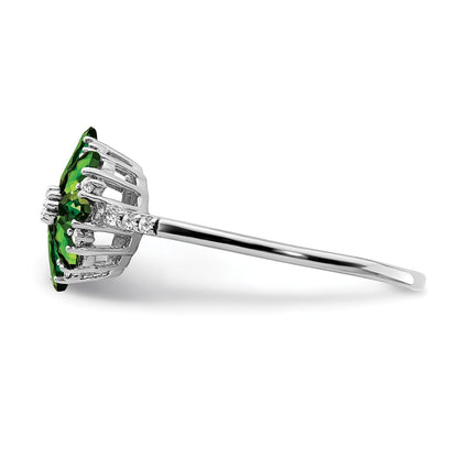 Sterling Silver Rhodium Diamond & Tsavorite Garnet Ring