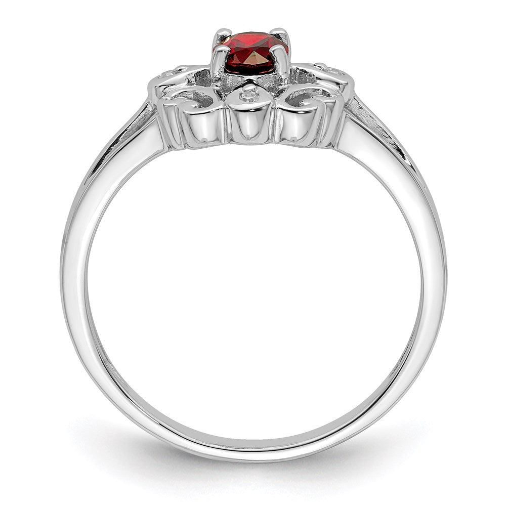 Sterling Silver Rhodium Plated Diamond & Garnet Oval Ring