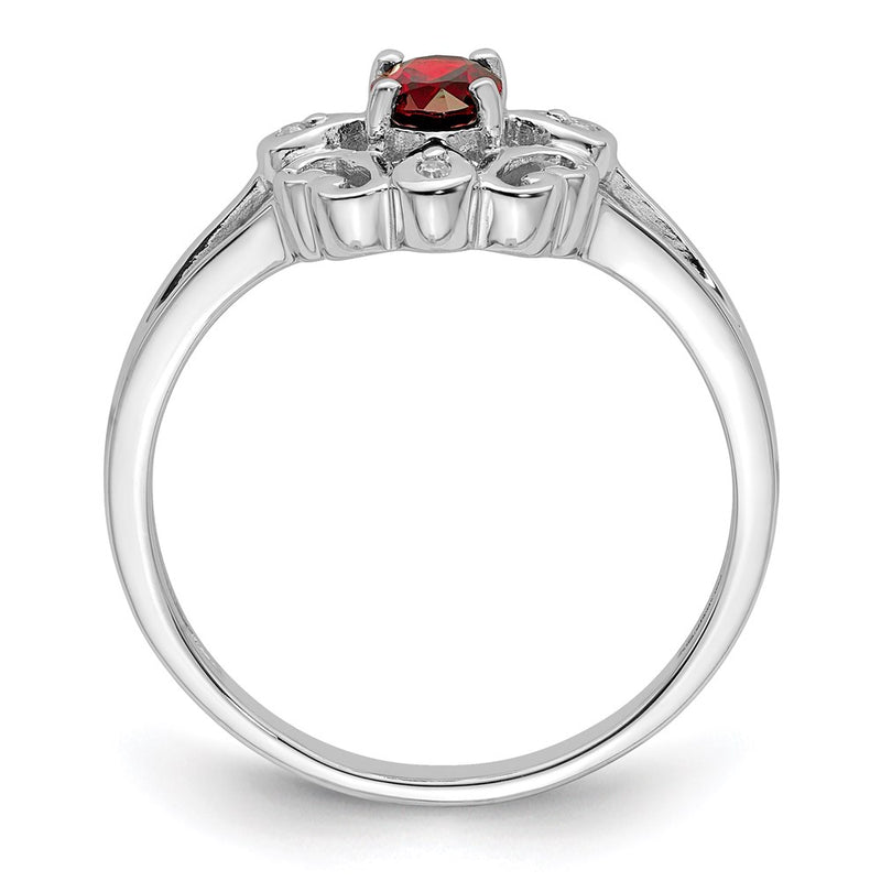 Sterling Silver Rhodium Plated Diamond & Garnet Oval Ring