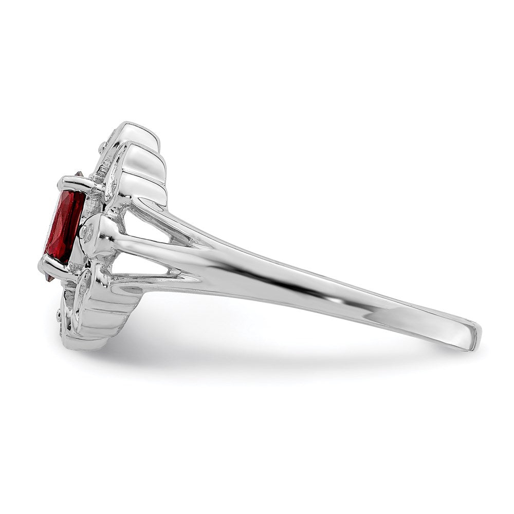 Sterling Silver Rhodium Plated Diamond & Garnet Oval Ring