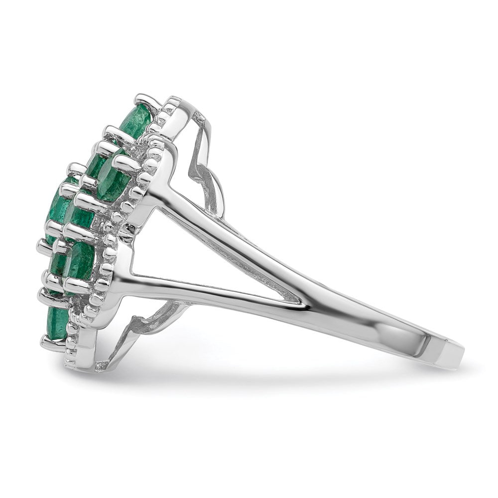 Sterling Silver Rhodium-plated Emerald Flower Ring