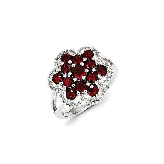 Sterling Silver Rhodium-plated Ruby Flower Ring