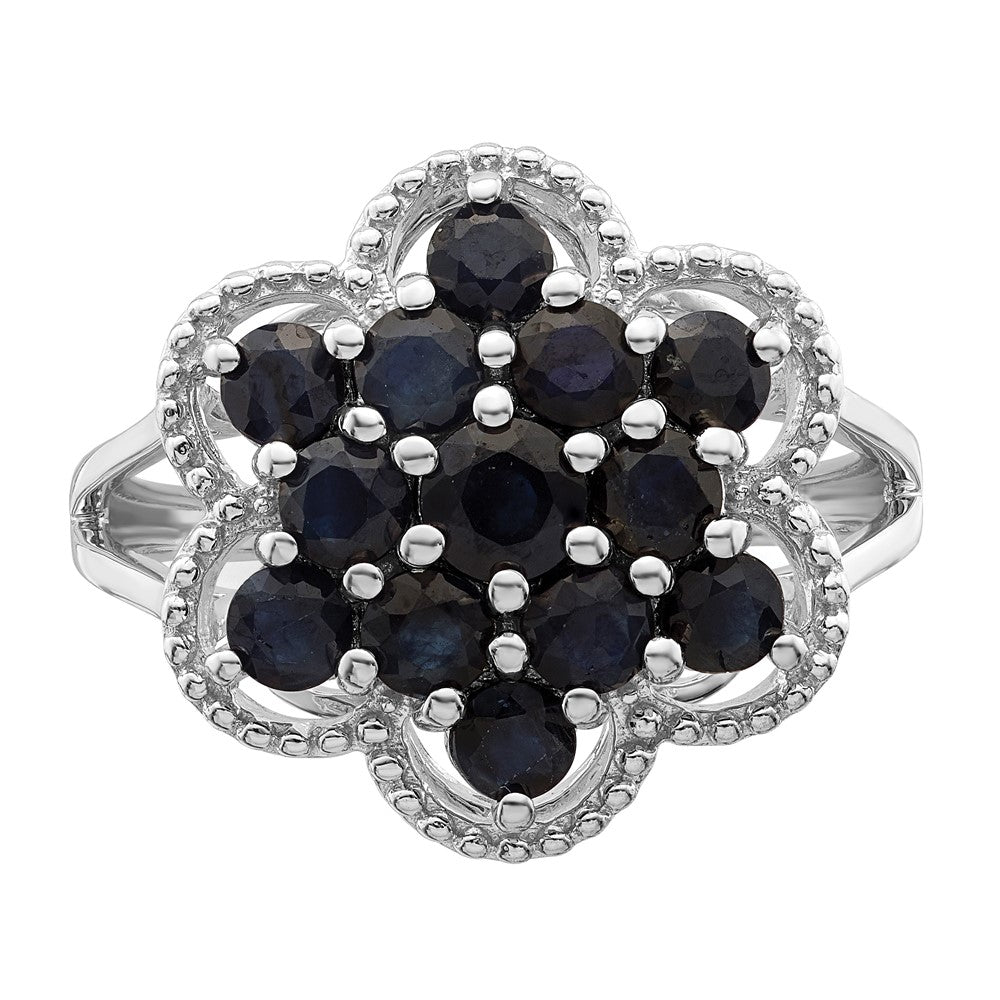 Sterling Silver Rhodium-plated Sapphire Flower Ring