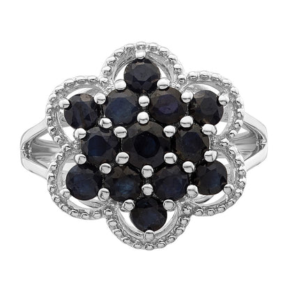 Sterling Silver Rhodium-plated Sapphire Flower Ring