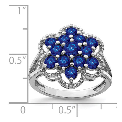 Sterling Silver Rhodium-plated Sapphire Flower Ring