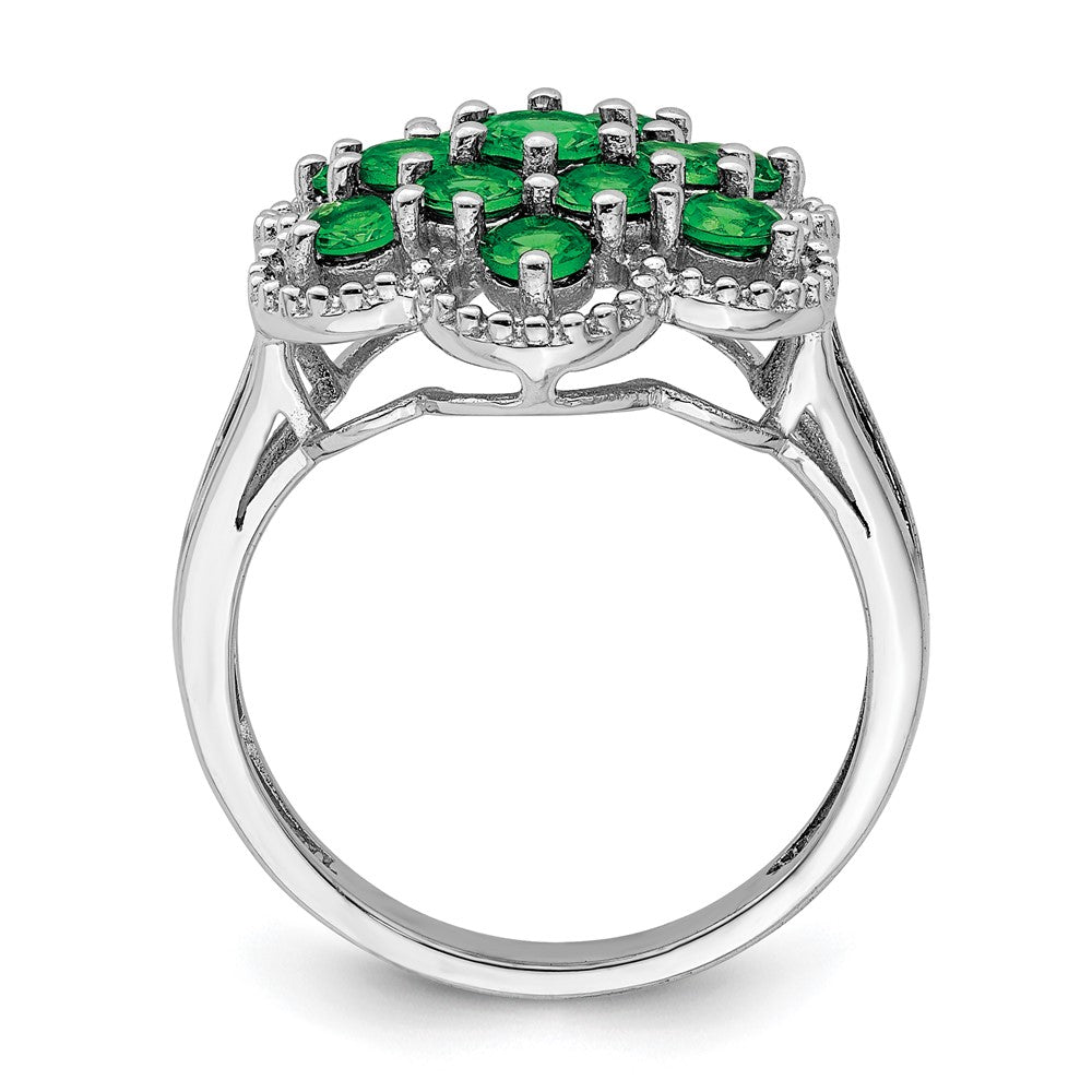 Sterling Silver Rhodium Plated Tsavorite Garnet Flower Ring