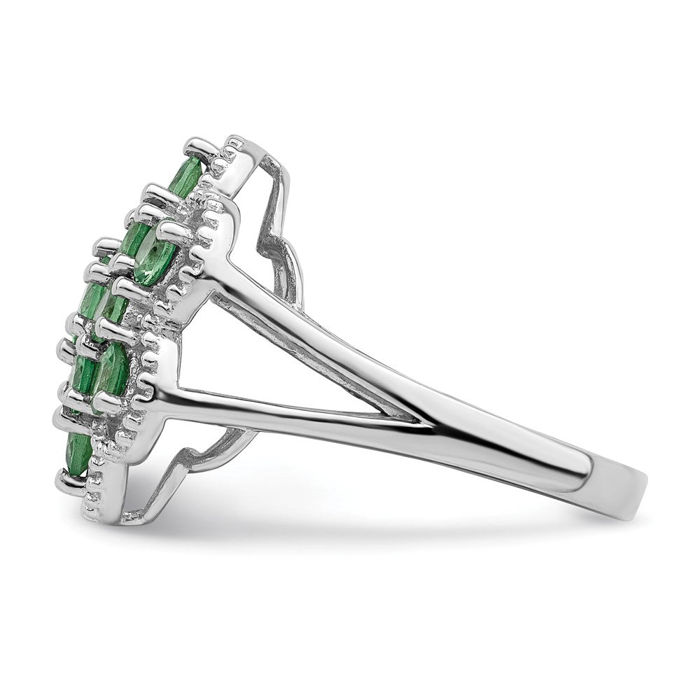 Sterling Silver Rhodium Plated Tsavorite Garnet Flower Ring
