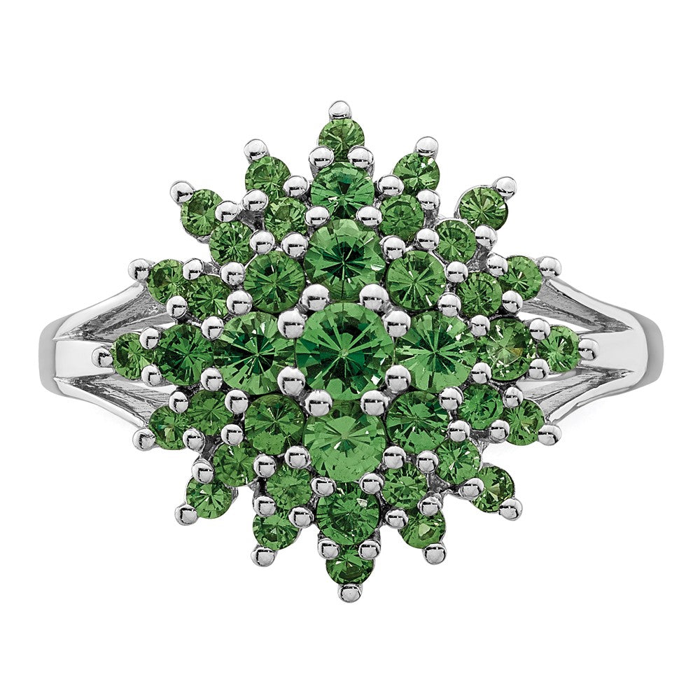 Sterling Silver Rhodium Tsavorite Garnet Ring
