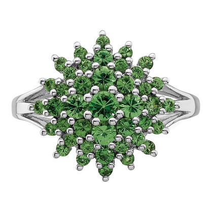 Sterling Silver Rhodium Tsavorite Garnet Ring