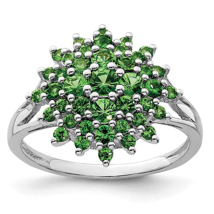 Sterling Silver Rhodium Tsavorite Garnet Ring