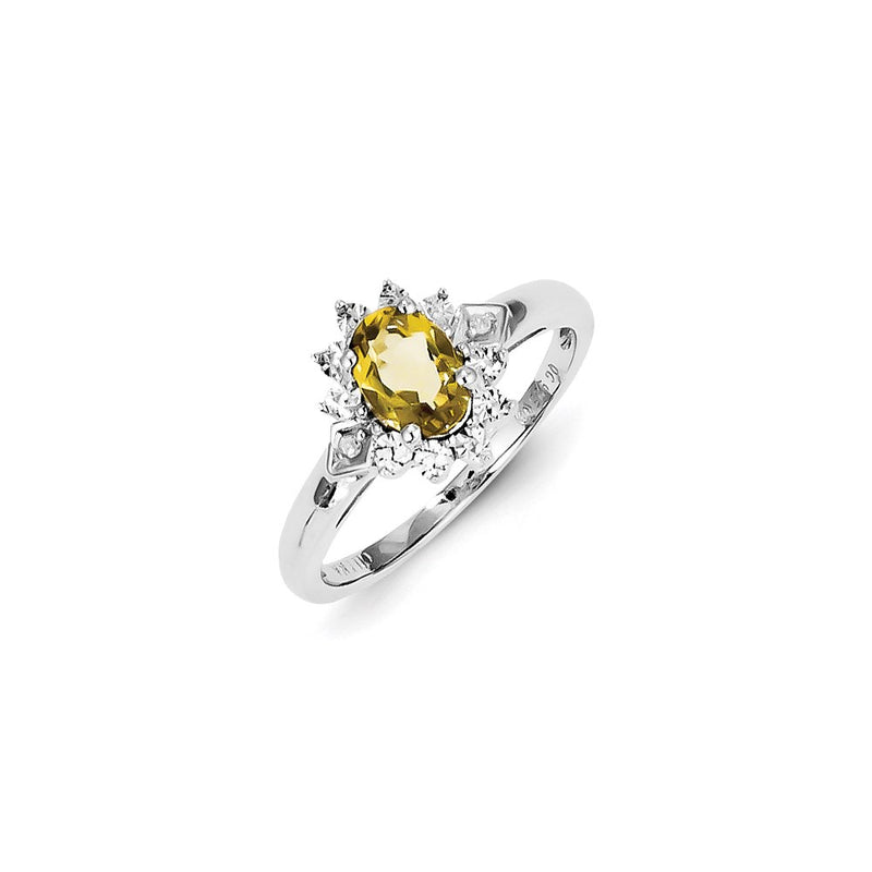 Sterling Silver Diamond & Whiskey Quartz Ring
