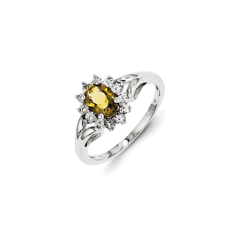 Sterling Silver Diamond & Whiskey Quartz Ring
