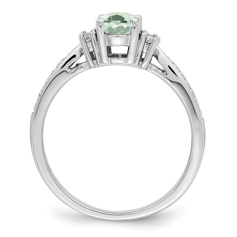 Sterling Silver Rhodium Diamond & Green Quartz Ring