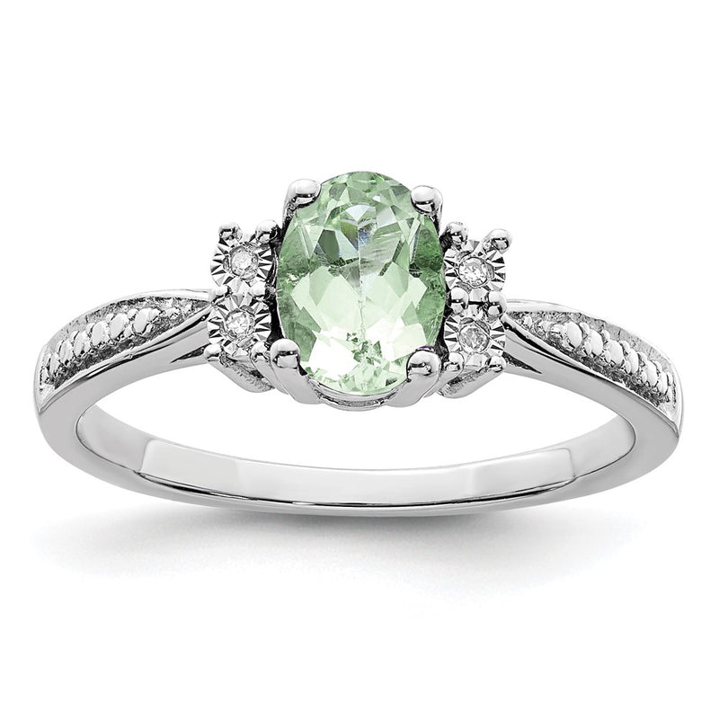 Sterling Silver Rhodium Diamond & Green Quartz Ring