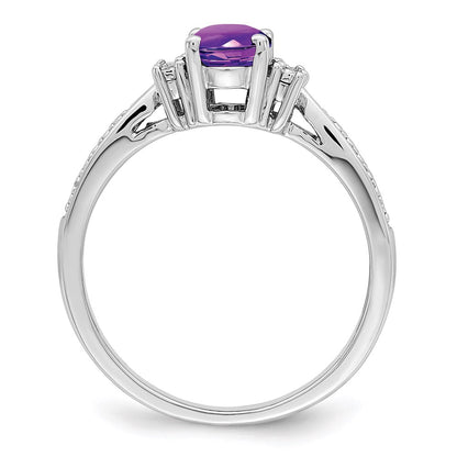 Sterling Silver Rhodium-plated Diamond & Amethyst Ring