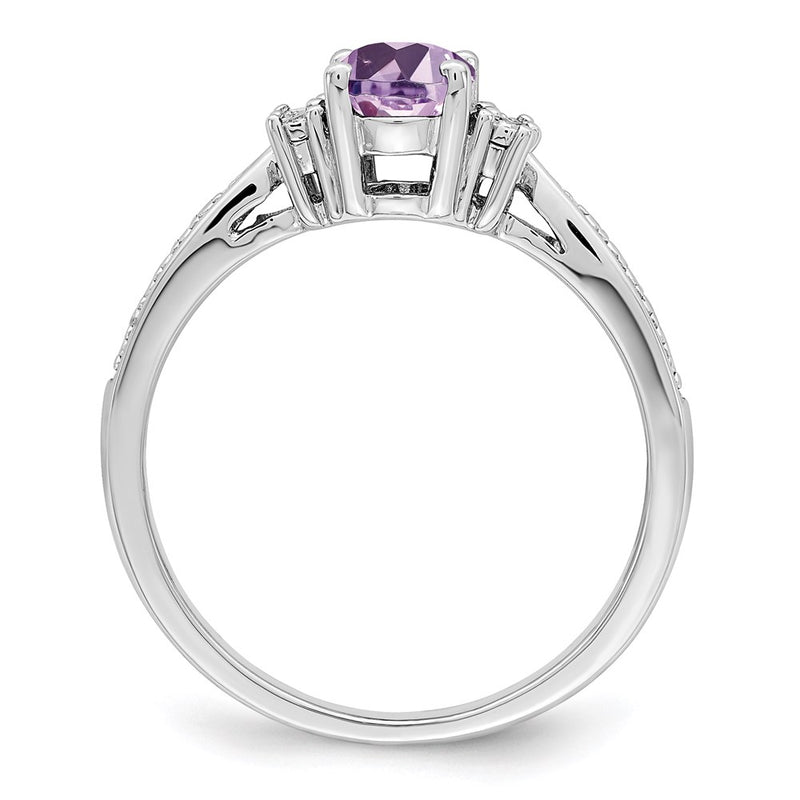 Sterling Silver Rhodium Diamond & Pink Quartz Ring