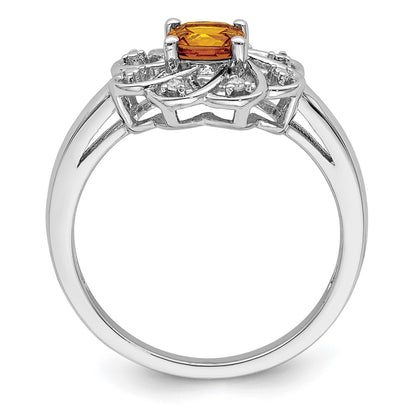 Sterling Silver Rhodium Diamond & Whiskey Quartz Ring