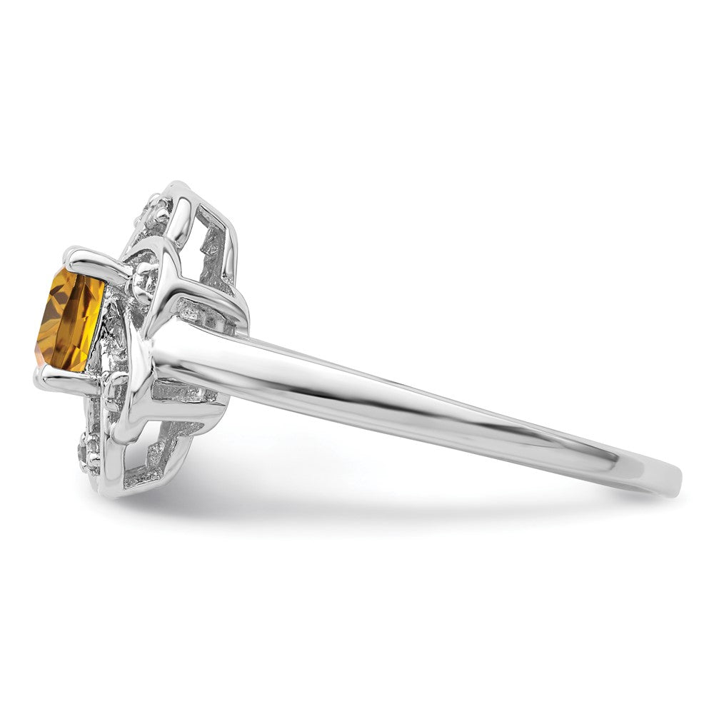 Sterling Silver Rhodium Diamond & Whiskey Quartz Ring