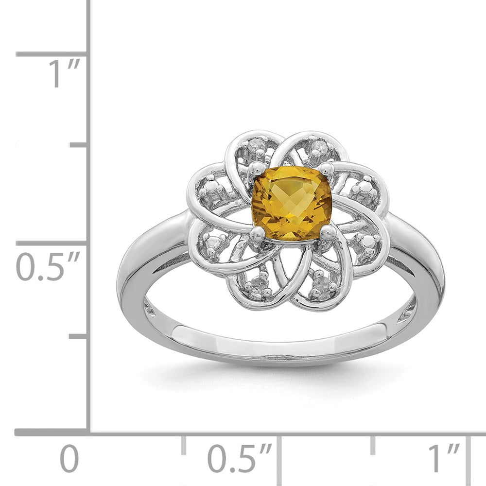 Sterling Silver Rhodium Diamond & Whiskey Quartz Ring