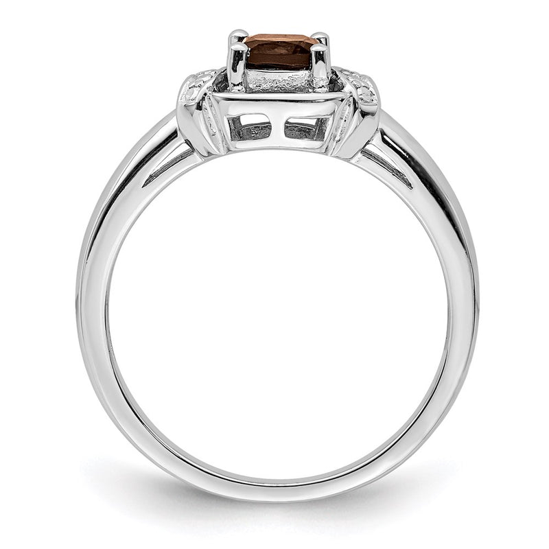 Sterling Silver Rhodium Diamond & Smoky Quartz Ring