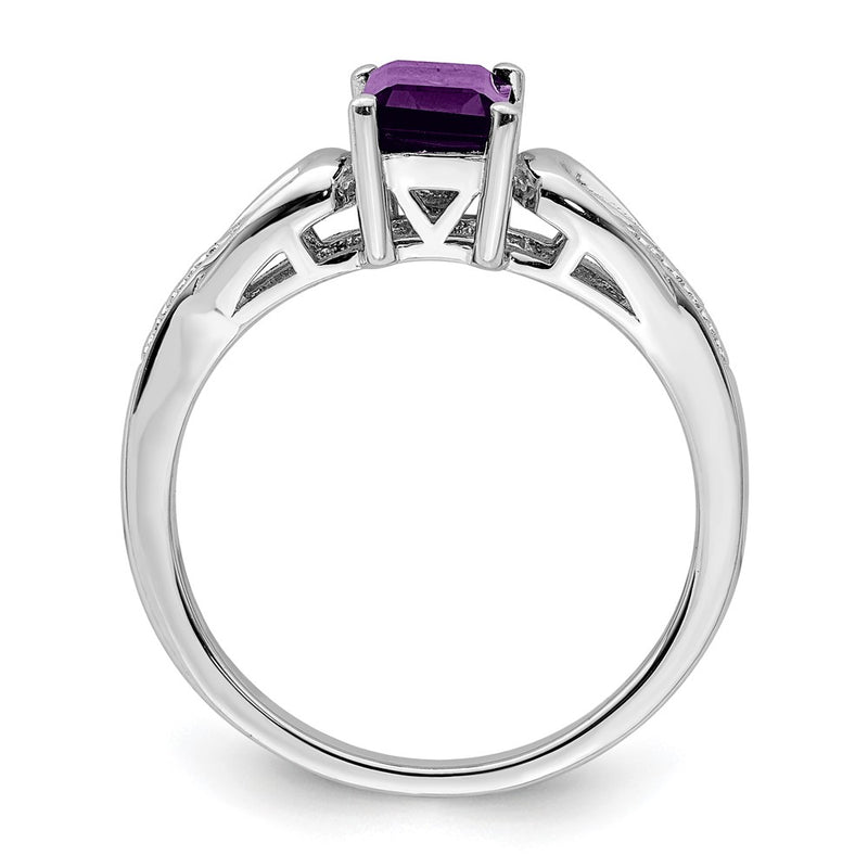 Sterling Silver Rhodium-plated Diamond & Amethyst Ring