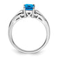 Sterling Silver Rhodium Diamond & Light Blue Topaz Ring