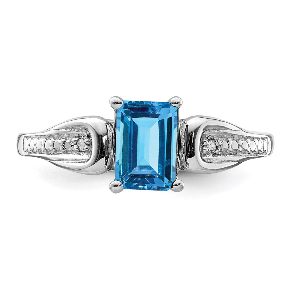 Sterling Silver Rhodium Diamond & Light Blue Topaz Ring