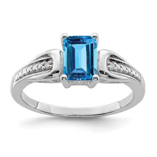 Sterling Silver Rhodium Diamond & Light Blue Topaz Ring