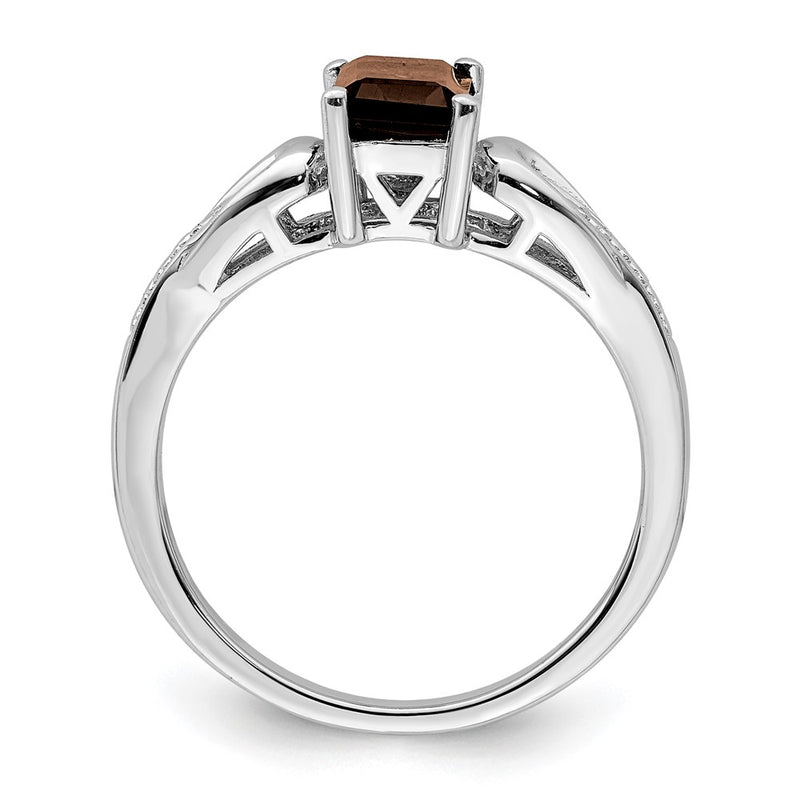 Sterling Silver Rhodium Diamond & Smoky Quartz Ring