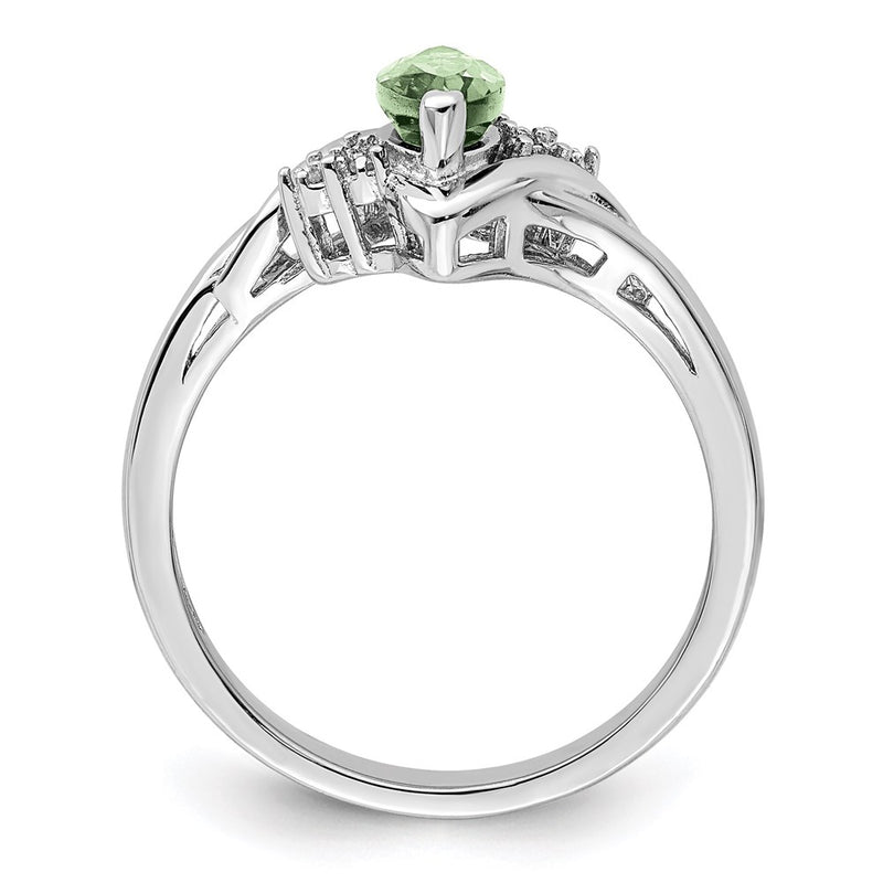 Sterling Silver Rhodium Diamond & Green Quartz Ring
