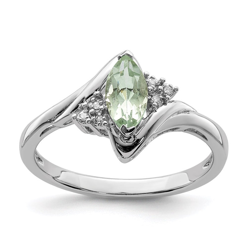 Sterling Silver Rhodium Diamond & Green Quartz Ring